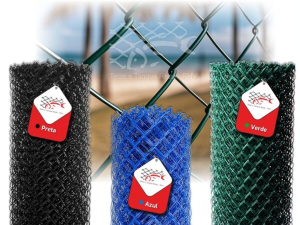 cerca de tela de alambrado revestida de pvc nas cores azul preta e verde