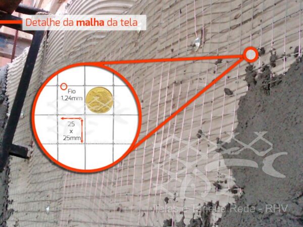 Detalhe da malha da tela cerca reforço galvanizada para reboco fio 1,24 malha 25mm