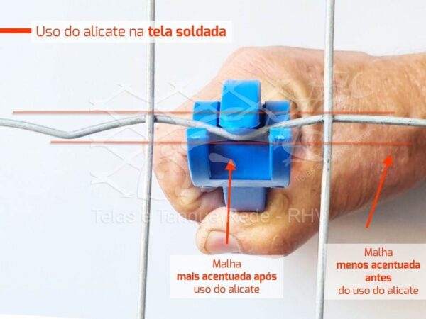 Detalhes e caractéristicas do uso do alicate para esticar a tela cerca soldada