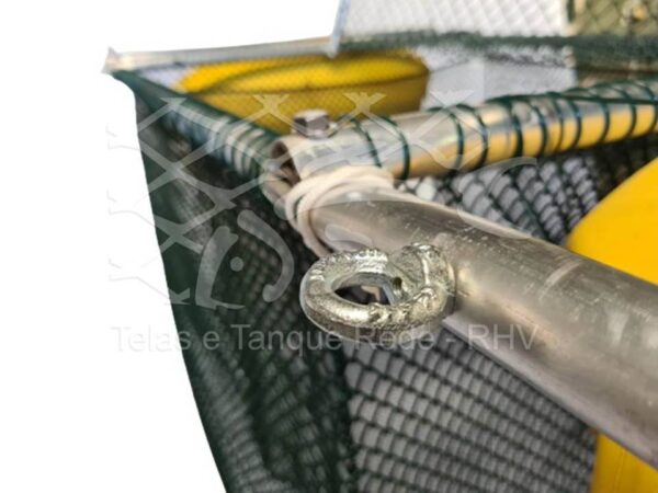 Tanque rede de estrutura em alumínio com tampa basculável, comedouro, flutuadores e bóias ideal para psicultura e aquicultura