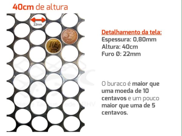 Detalhe da malha da tela inox