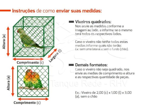 Instruções de como enviar as medidas para confecção de viveiro de pássaros