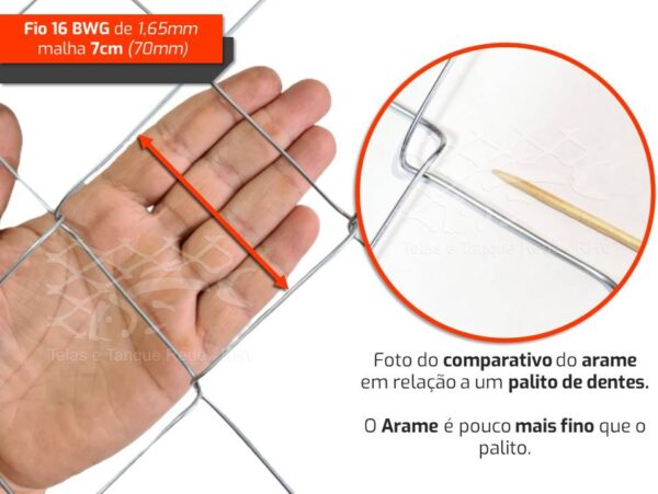 Detalhes e características da tela cerca alambrado reforçada e galvanizada em arame fio 16 malha 70mm ideal para galinheiros