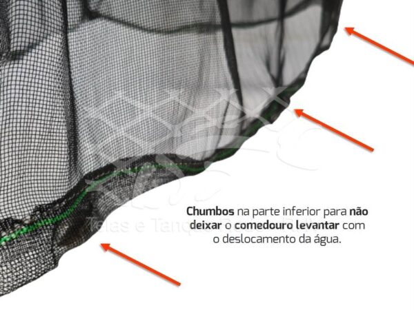 Tela para comedouro para tanque-rede com tela de poliéster revestido com PVC que oferece ótima resistência e reforço lateral