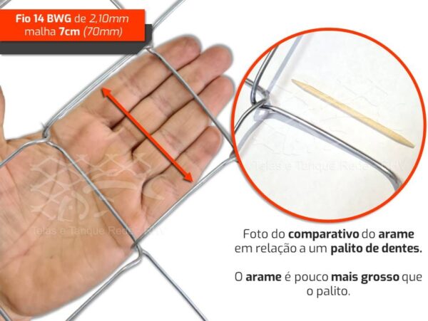 Detalhes e características da tela cerca alambrado fio 14 malha 70mm galvanizada ideal para sítios, chácaras, ranchos