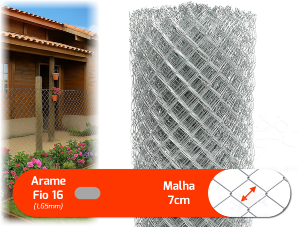 tela alambrado fio 16 malha 7cm galvanizada