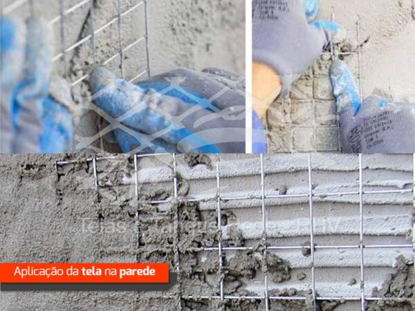 Aplicação de tela cerca reforço estruturante para reboco na parede