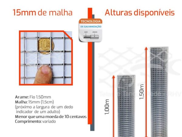 Detalhes e especificações da tela cerca arame galvanizado ideal para viveiros e aviários reforçada e com buracos pequenos
