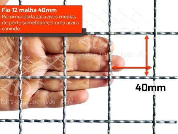 Detalhes da tela cerca viveiro ondulada fio 12 malha 40 mm, ideal para aves médias de porte semelhante a uma arara canindé
