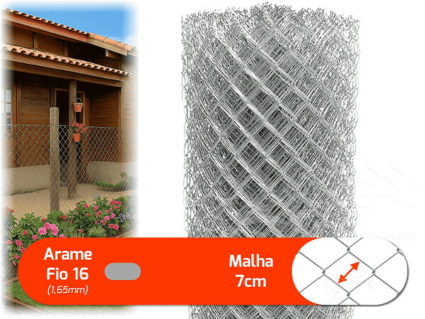 tela alambrado fio 16 malha 7cm galvanizada